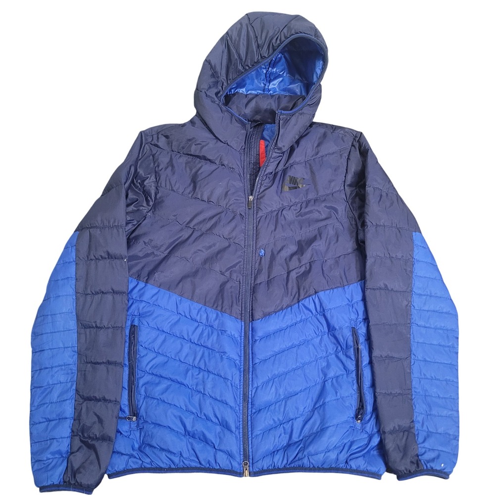 Nike Large Puffer Jacket Mens Blue Windrunner‎ Down Filled Hooded Full Zip